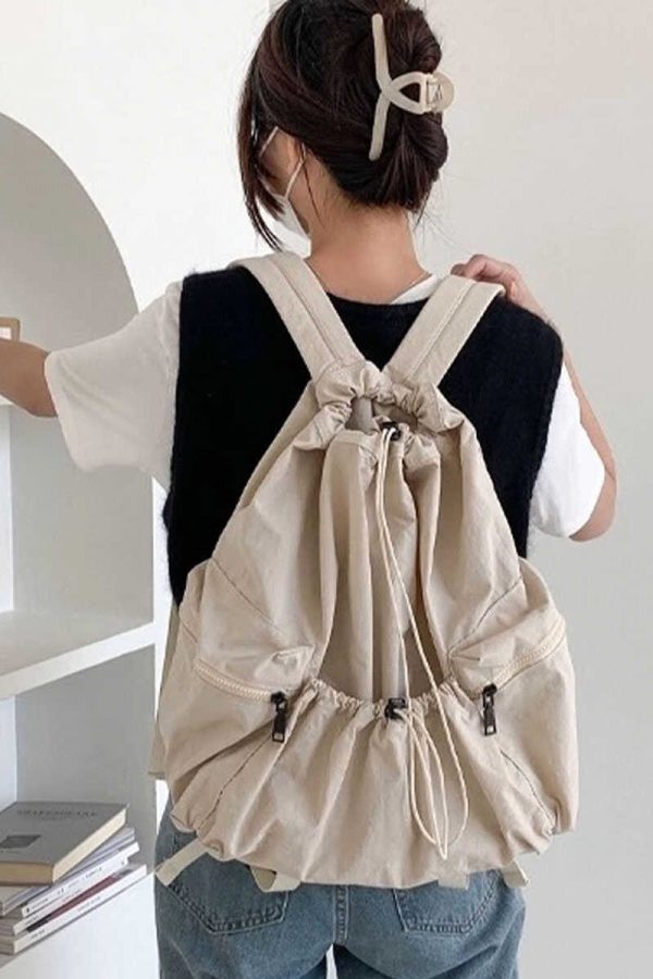 Fine Army Green Drawstring Large Capacity Nylon Backpack Bag