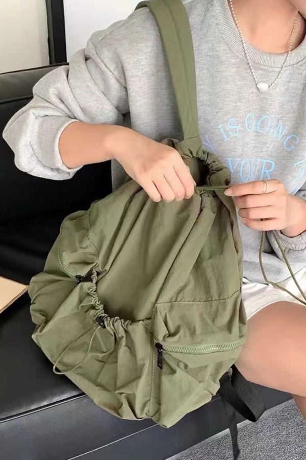 Fine Army Green Drawstring Large Capacity Nylon Backpack Bag