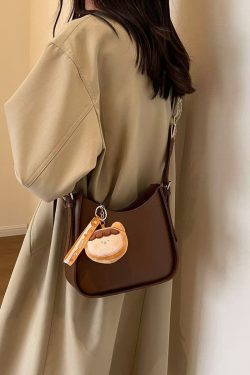 Fine Beige Fuzzy Ball Decorated Faux Leather Messenger Bag