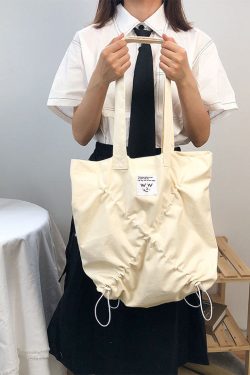 Fine Beige Solid Cotton Satchel Handbag