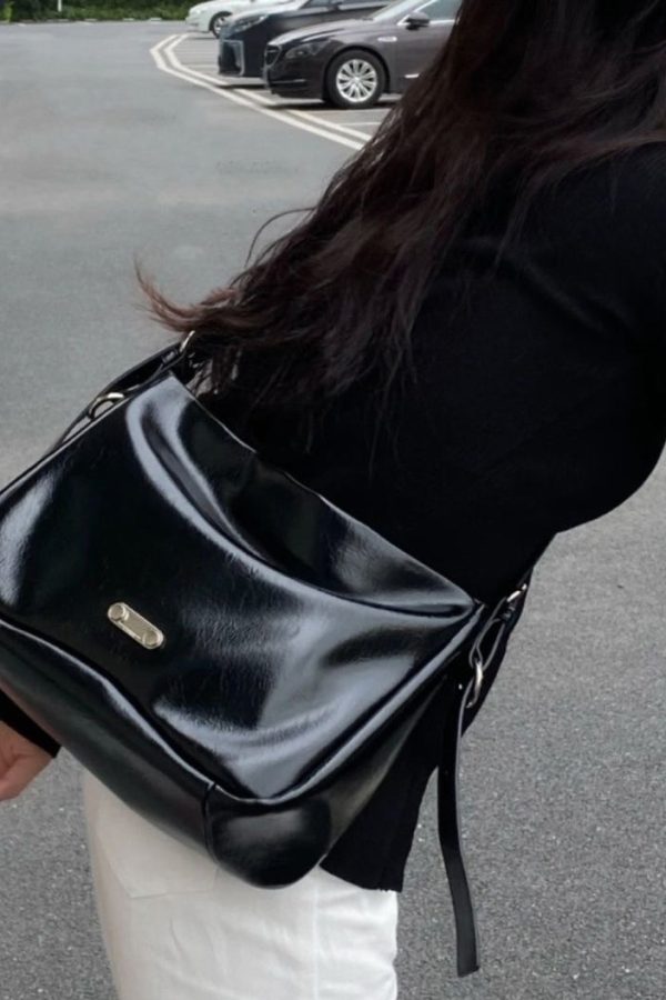 Fine Black Canvas Patchwork Faux Leather Messenger Bag