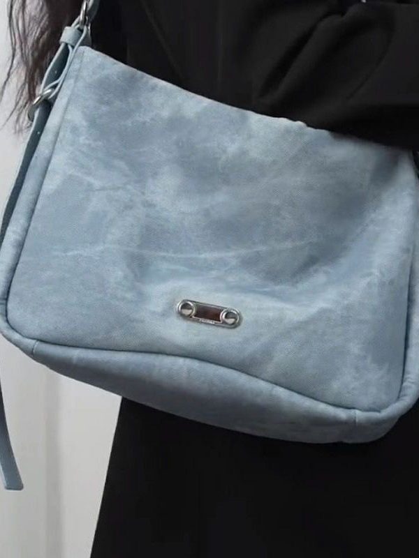 Fine Black Canvas Patchwork Faux Leather Messenger Bag