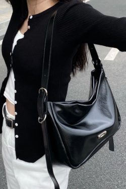 Fine Black Canvas Patchwork Faux Leather Messenger Bag