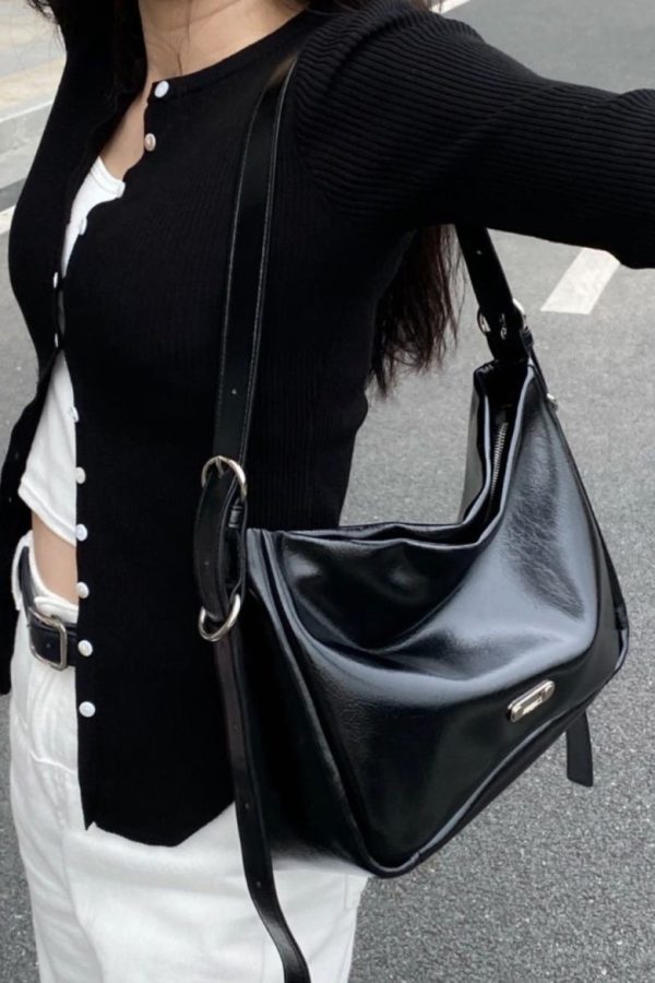 Fine Black Canvas Patchwork Faux Leather Messenger Bag