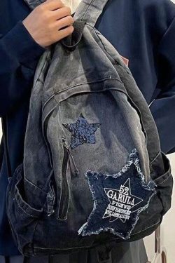 Fine Black Gradient Large Capacity  Denim Backpack Bag