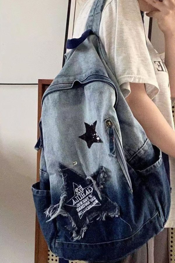 Fine Black Gradient Large Capacity  Denim Backpack Bag