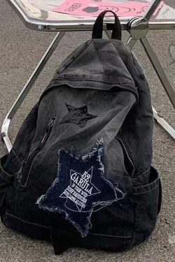 Fine Black Gradient Large Capacity  Denim Backpack Bag