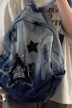 Fine Black Gradient Large Capacity  Denim Backpack Bag