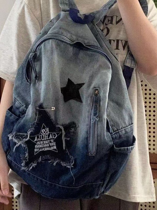 Fine Black Gradient Large Capacity  Denim Backpack Bag