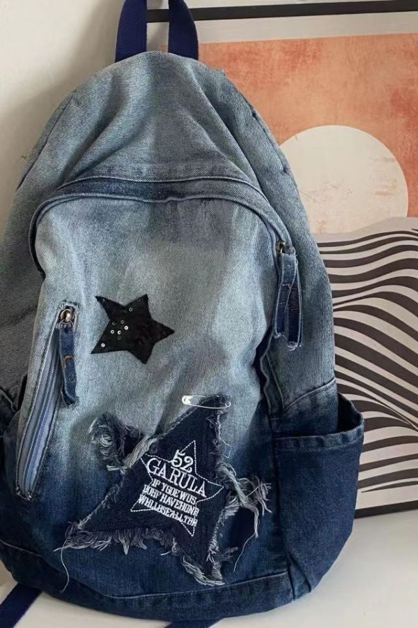 Fine Black Gradient Large Capacity  Denim Backpack Bag