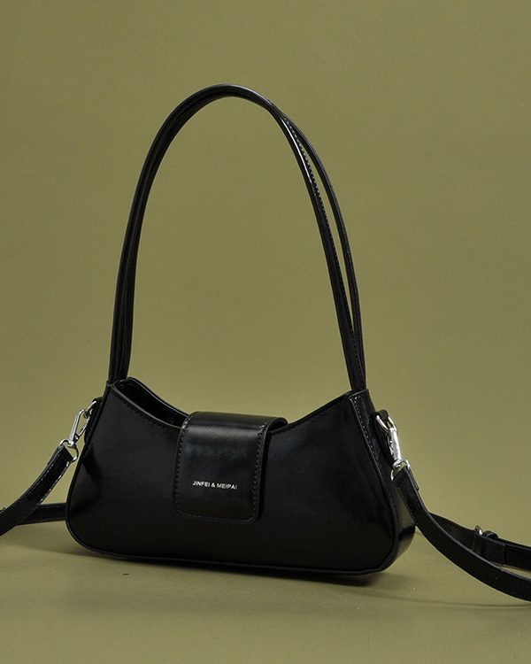 Fine Black Solid Durable Faux Leather Hobo Bag