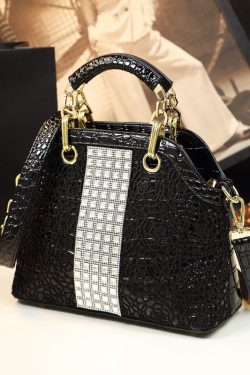 Fine Black Solid Durable Faux Leather Tote Handbag