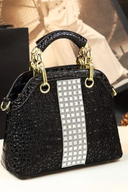 Fine Black Solid Durable Faux Leather Tote Handbag