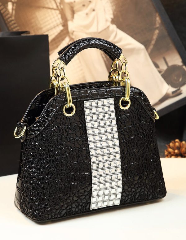 Fine Black Solid Durable Faux Leather Tote Handbag