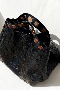 Fine Black Wrinkled Large Capacity Leather Tote Handbag