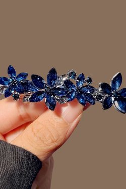 Fine Blue Alloy Crystal Floral Hairpin