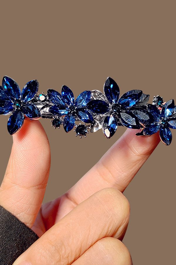 Fine Blue Alloy Crystal Floral Hairpin