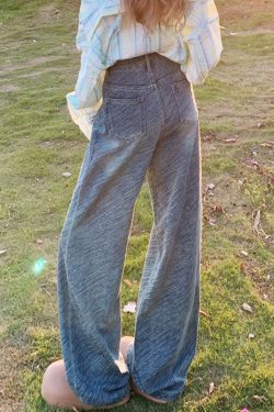 Fine Blue Original Design Pockets High Waist Denim Pants Spring