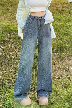Fine Blue Original Design Pockets High Waist Denim Pants Spring