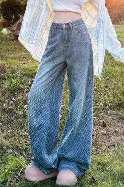 Fine Blue Original Design Pockets High Waist Denim Pants Spring