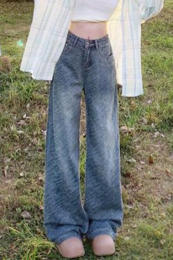 Fine Blue Original Design Pockets High Waist Denim Pants Spring