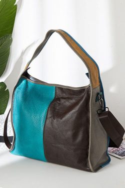 Fine Blue Patchwork Paitings Calf Leather Messenger Bag