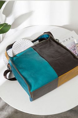 Fine Blue Patchwork Paitings Calf Leather Messenger Bag