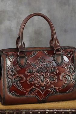 Fine Brown Embossed Large Capacity  Calf Leather Tote Handbag