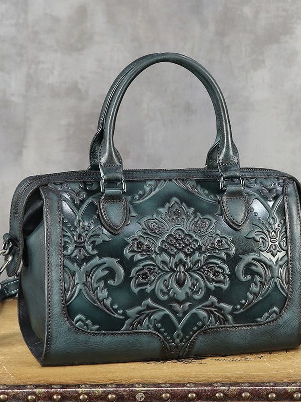 Fine Brown Embossed Large Capacity  Calf Leather Tote Handbag