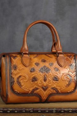 Fine Brown Embossed Large Capacity  Calf Leather Tote Handbag