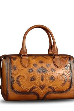 Fine Brown Embossed Large Capacity  Calf Leather Tote Handbag