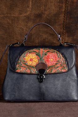 Fine Brown Embossing Calf Leather Tote Handbag