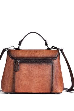 Fine Brown Embossing Calf Leather Tote Handbag