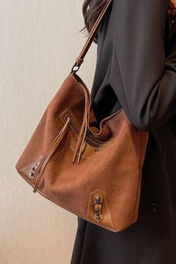 Fine Brown Rivet Patchwork Zip Up Faux Leather Satchel Handbag