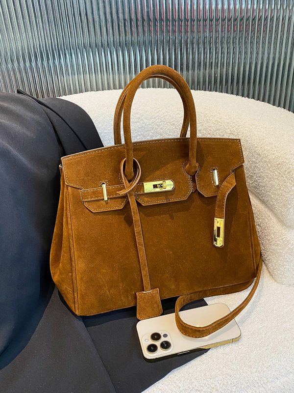 Fine Brown Suede Women Large Capacity Tote Handbag