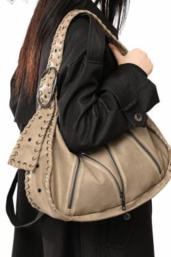 Fine Chocolate Solid Durable Zippered Faux Leather Shoulder Bags