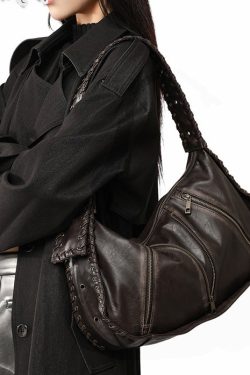 Fine Chocolate Solid Durable Zippered Faux Leather Shoulder Bags