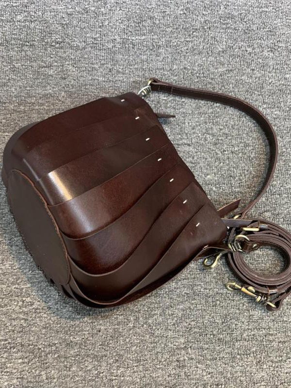 Fine Coffee Patchwork Calf Leather Tote Handbag