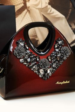 Fine Gradient Color Zircon Durable Faux Leather Tote Handbag