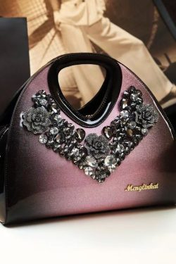 Fine Gradient Color Zircon Durable Faux Leather Tote Handbag