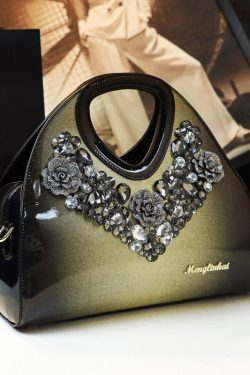 Fine Gradient Color Zircon Durable Faux Leather Tote Handbag