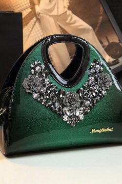 Fine Gradient Color Zircon Durable Faux Leather Tote Handbag