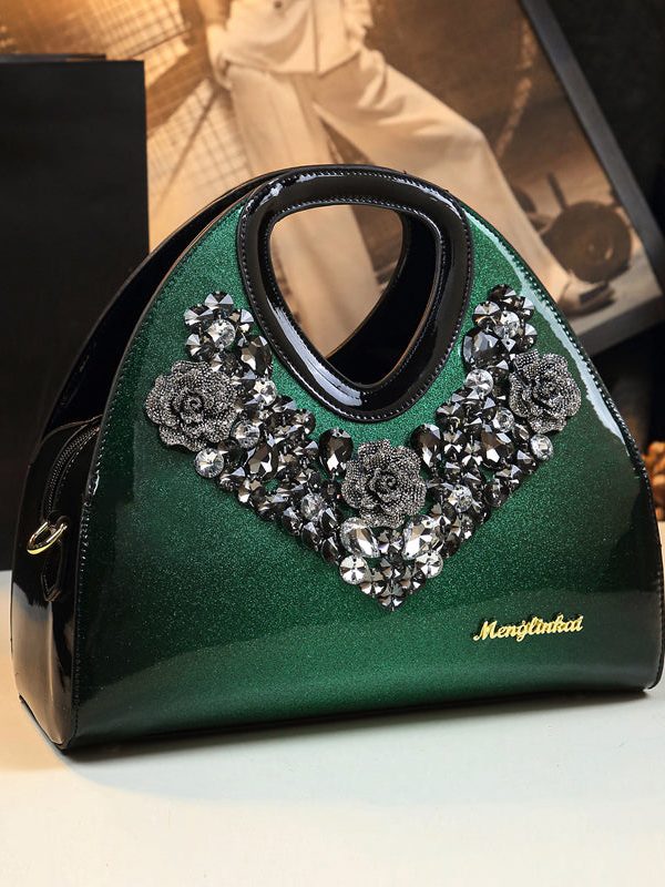 Fine Gradient Color Zircon Durable Faux Leather Tote Handbag