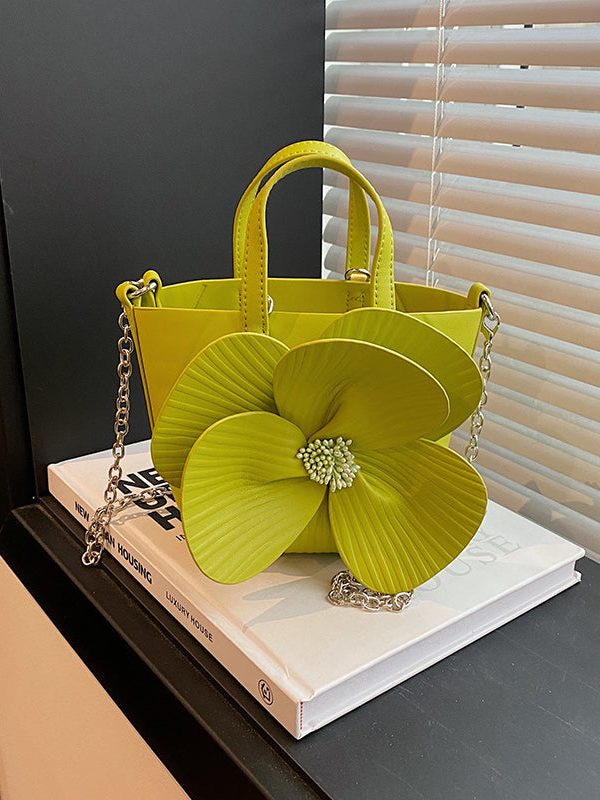 Fine Green Floral Patchwork Faux Leather Tote Handbag