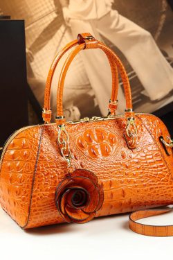 Fine Green Flower Alligator Pattern Faux Leather Tote Handbag