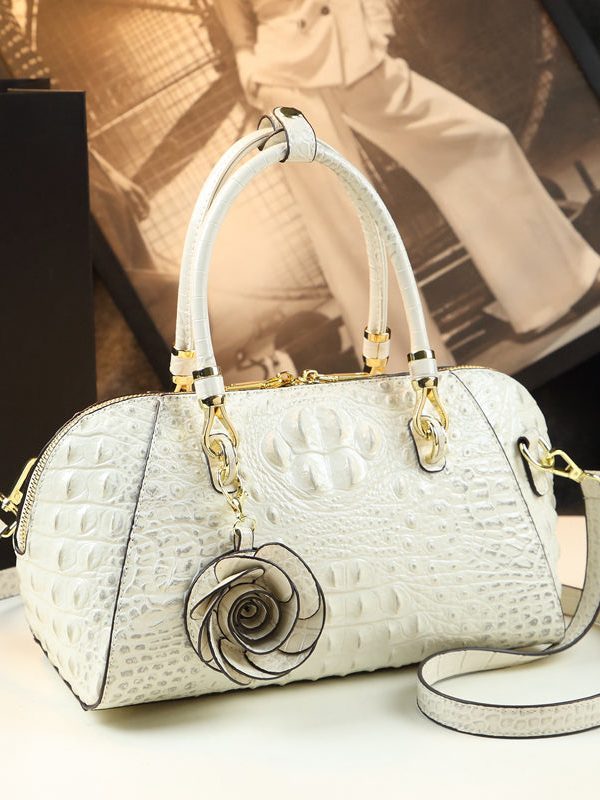 Fine Green Flower Alligator Pattern Faux Leather Tote Handbag