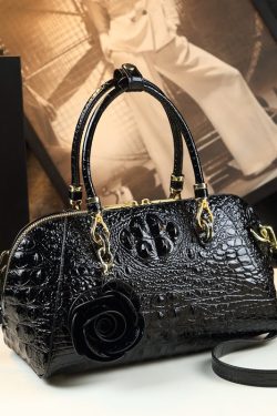 Fine Green Flower Alligator Pattern Faux Leather Tote Handbag