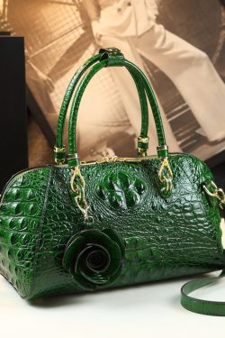Fine Green Flower Alligator Pattern Faux Leather Tote Handbag