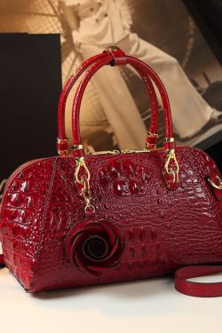 Fine Green Flower Alligator Pattern Faux Leather Tote Handbag