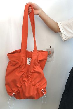 Fine Orange drawstring wrinkled Cotton Satchel Handbag